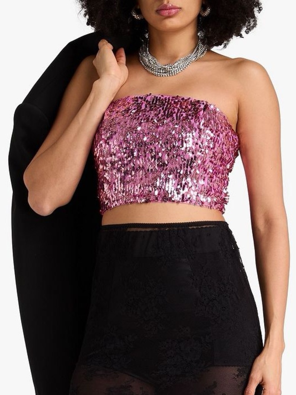 Rotate by Birger Christensen Sequins Crop Top pink (128)
